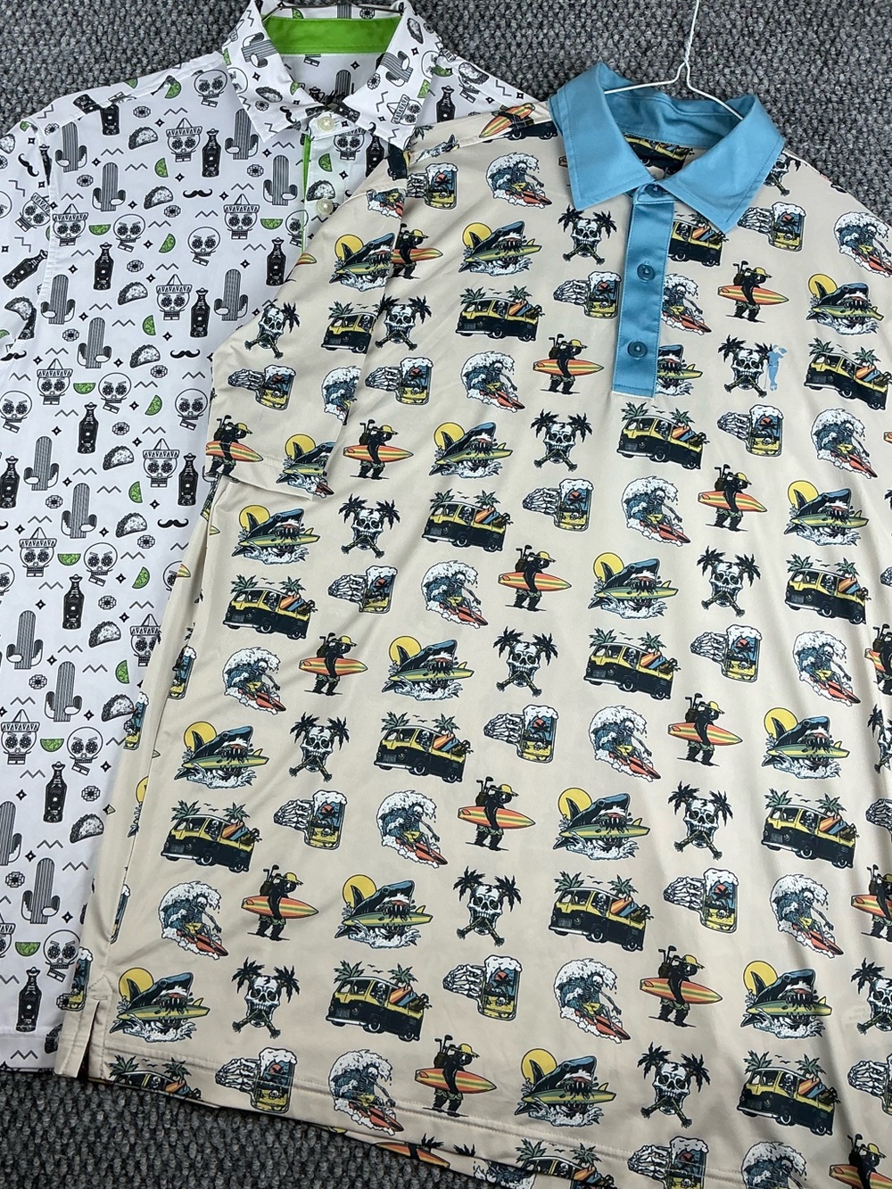 Grunk Dolfer Golf Polos (Lot Of 2) The Classic Drinko & Van Surf Skeleton, Sz M